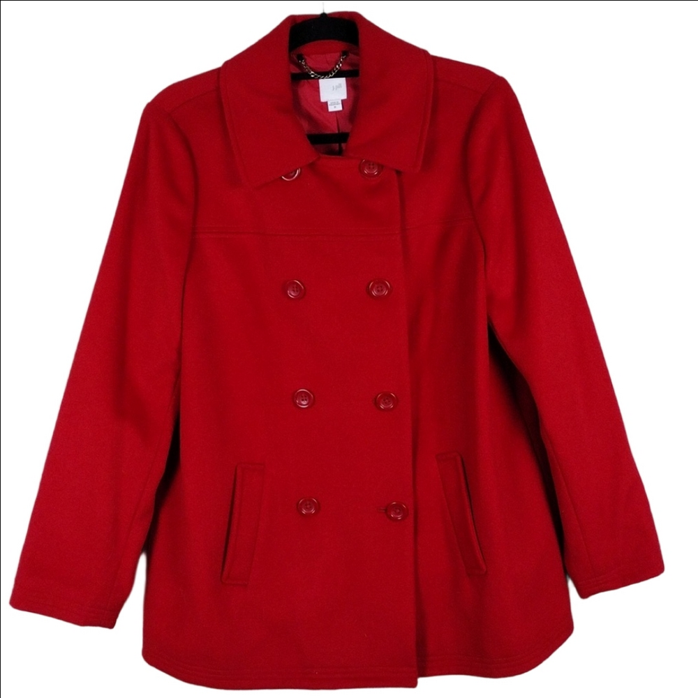 J. Jill Red Wool Blend Pointed Collar Long Sleeve Double-Breasted Dress Peacoat